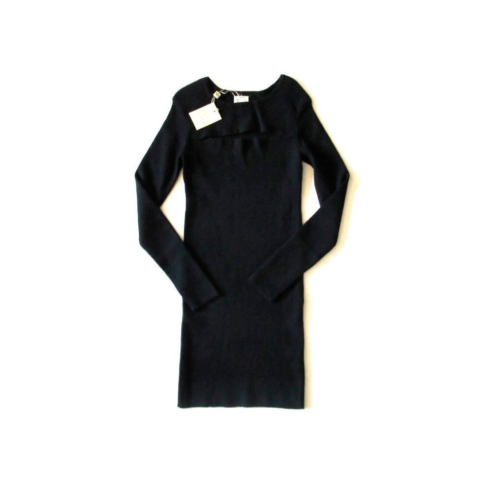 NWT Torn by Ronny Kobo Black Chest Cut Out Stretch Knit Sweater Dress S